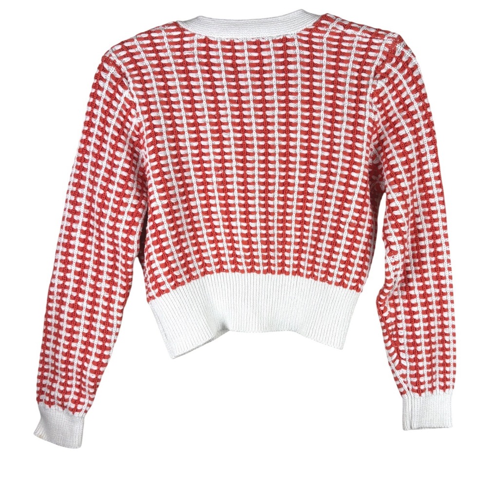 Maeve Anthropologie Preston Orange White Textured Cropped Cardigan Sweater M - Picture 5 of 7